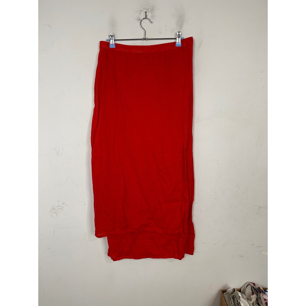 Eileen Fisher Red Irish‎ Linen Asymmetrical Layered Maxi Skirt Womens Size M